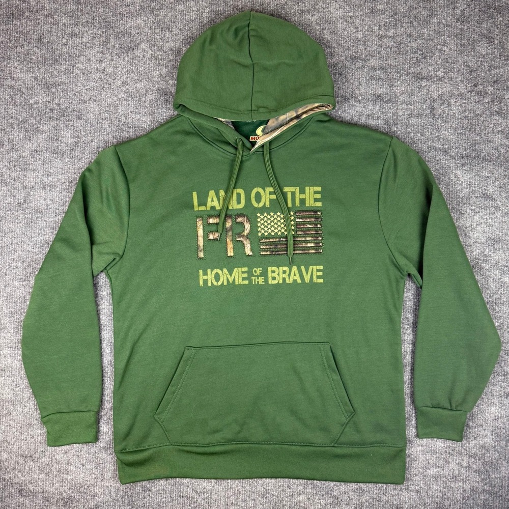 Mossy Oak Mens Green Land of the Free Camo USA Flag Hoodie Sweatshirt Size Large